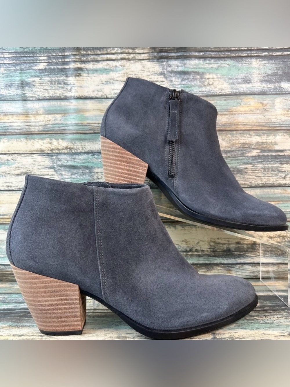 Ecco Shape 55 Ankle Boot Womens 8-8.5 Gray Suede Dress Work Zip Up Dress Work